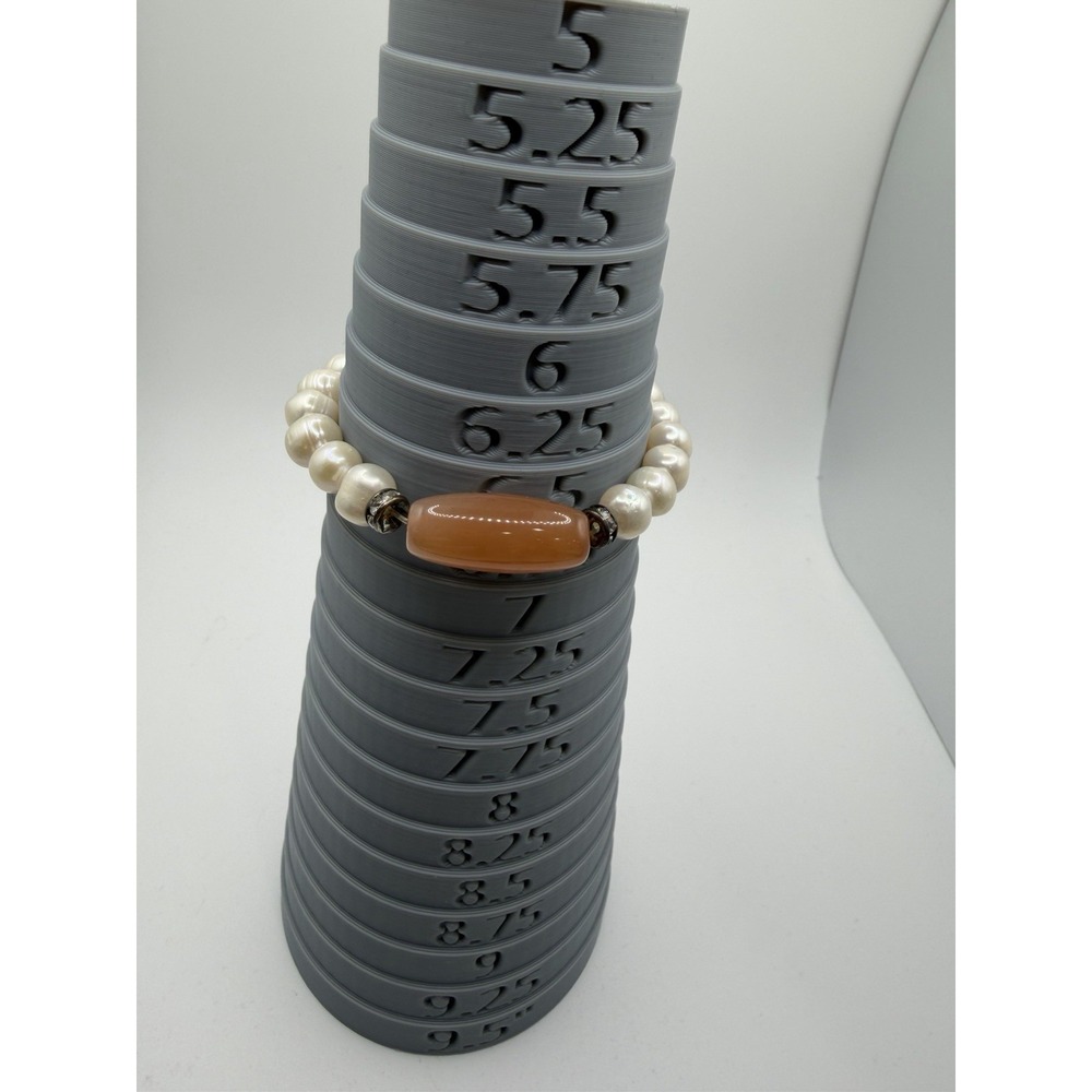 Genuine Pearl And Peach Quartz Stretch Bracelet with Rhinestone Spacer Beads - Picture 5 of 10